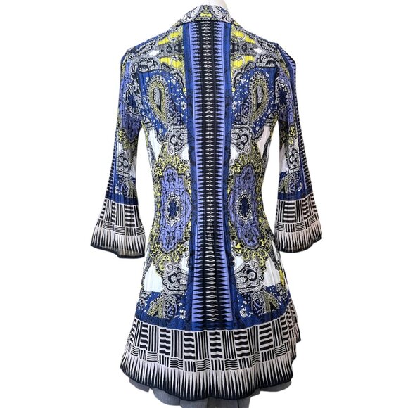 Alfani Geometric Paisley Print Pleated Crepe Feel Smart Collar Boho Mini Dress 6 - Picture 5 of 8